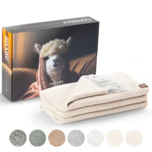 Alpaka Decke – Fischgrätenmuster -Beige Silber