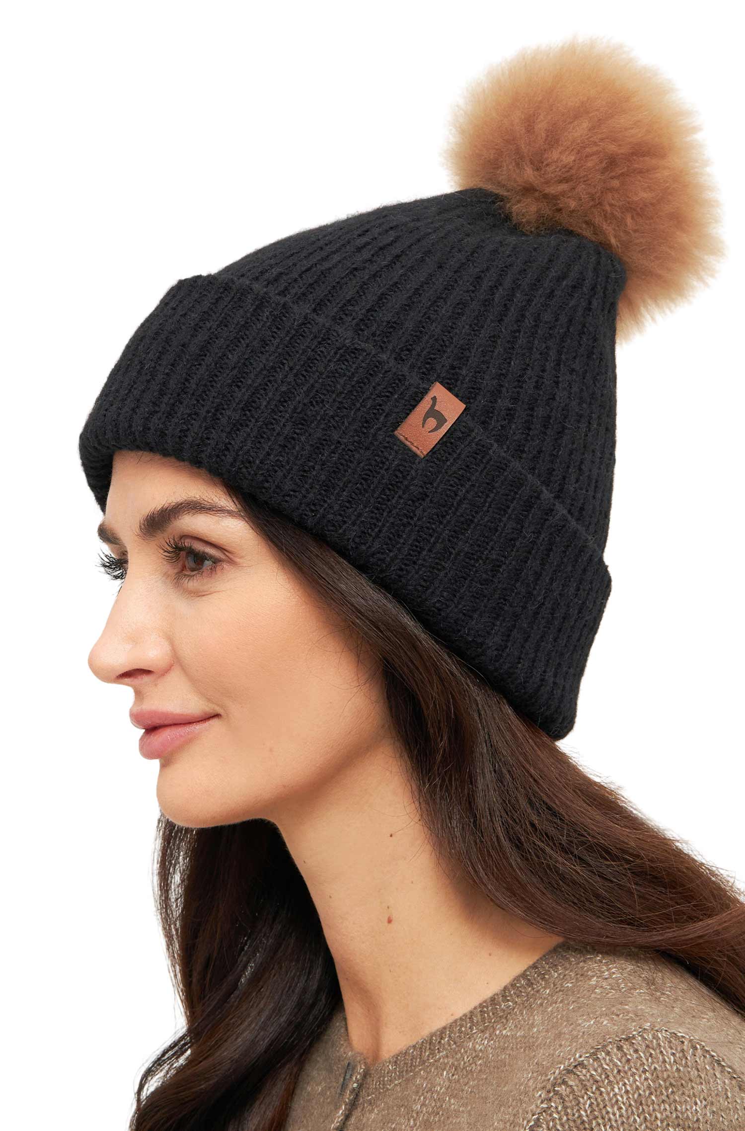 Alpaka MÜTZE PACA mit Bommel schwarz