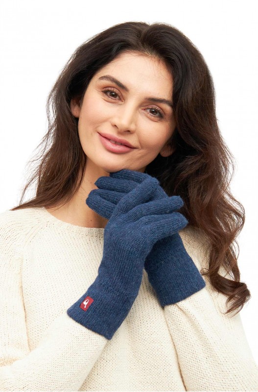 Alpaka Gefütterte Fingerhandschuhe UNI aus 100% Alpaka - blau meliert – Bild 4