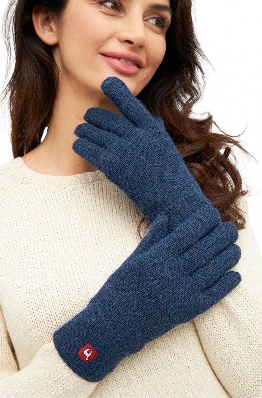 Alpaka Gefütterte Fingerhandschuhe UNI aus 100% Alpaka - blau meliert – Bild 3