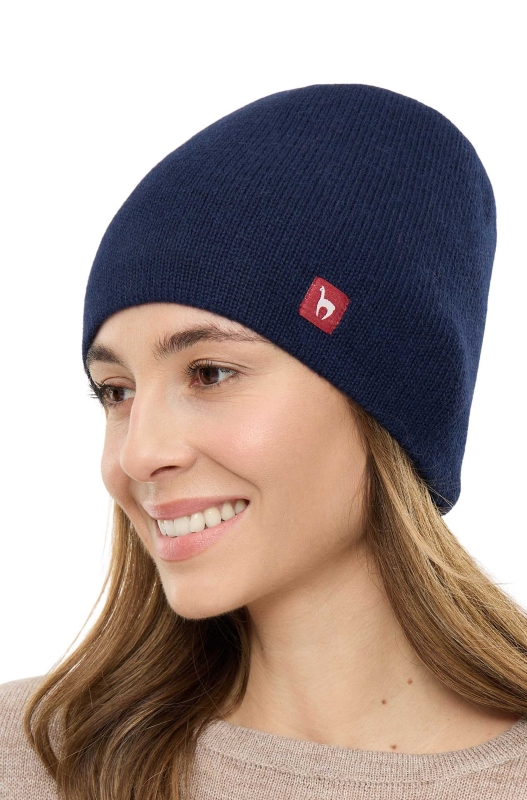 Alpaka WENDEMÜTZE aus 100% Baby Alpaka - marineblau/kakao