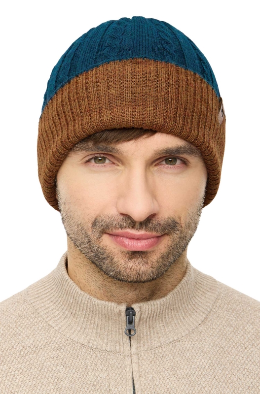 Alpaka Wende-Mütze SUAVE- petrol/ocker aus 100% Baby Alpaka – Bild 4