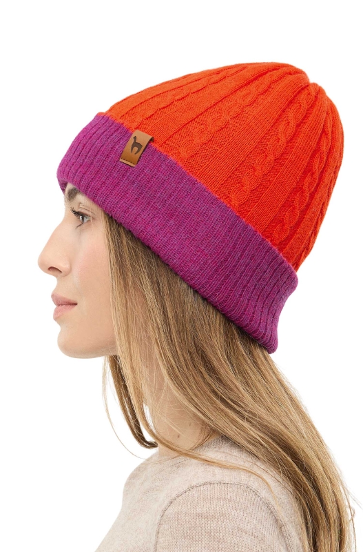 Alpaka Wende-Mütze SUAVE- orangerot/fuchsia aus 100% Baby Alpaka – Bild 2