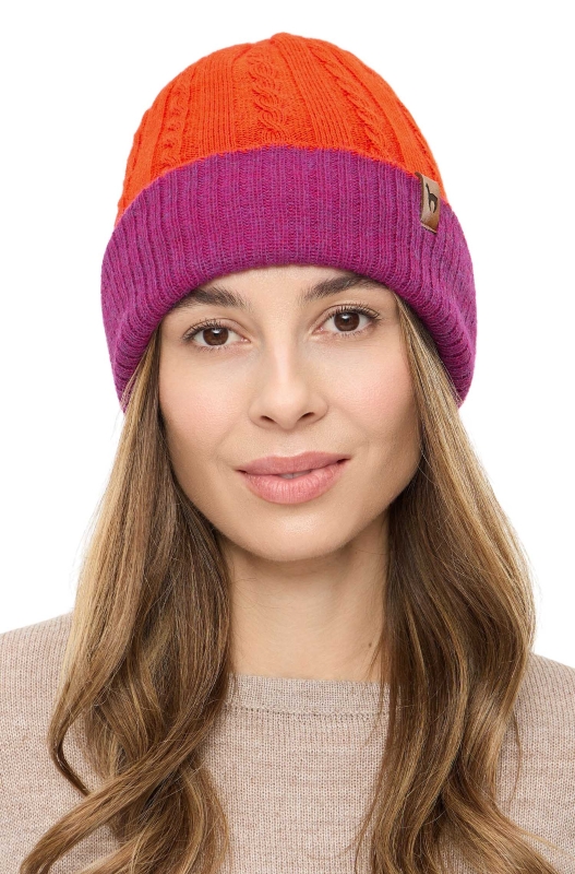 Alpaka Wende-Mütze SUAVE- orangerot/fuchsia aus 100% Baby Alpaka – Bild 3