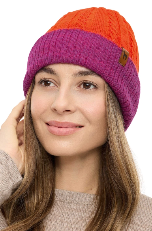 Alpaka Wende-Mütze SUAVE- orangerot/fuchsia aus 100% Baby Alpaka – Bild 5