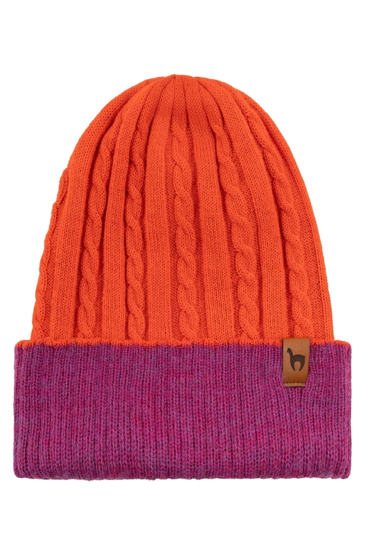 Alpaka Wende-Mütze SUAVE- orangerot/fuchsia aus 100% Baby Alpaka – Bild 6