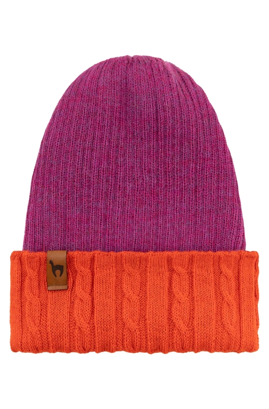 Alpaka Wende-Mütze SUAVE- orangerot/fuchsia aus 100% Baby Alpaka – Bild 7